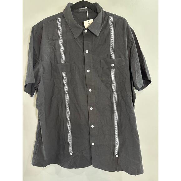 NWT- Men's Black button down shirt with white embroidered accent- 3XL - Picture 1 of 5